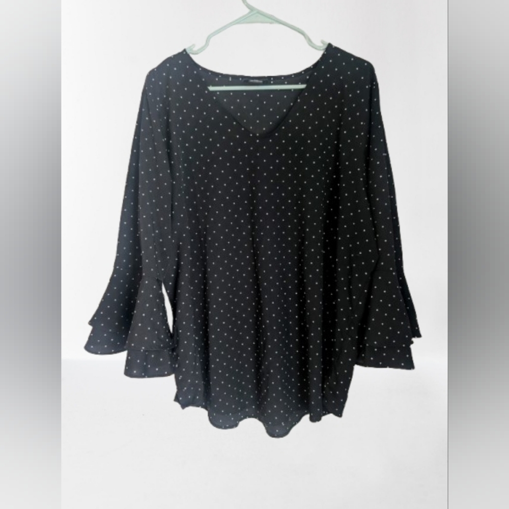 BOGO Liz Claiborne Women's Black & White Polka Dot Blouse with Bell Sleeves- XXL